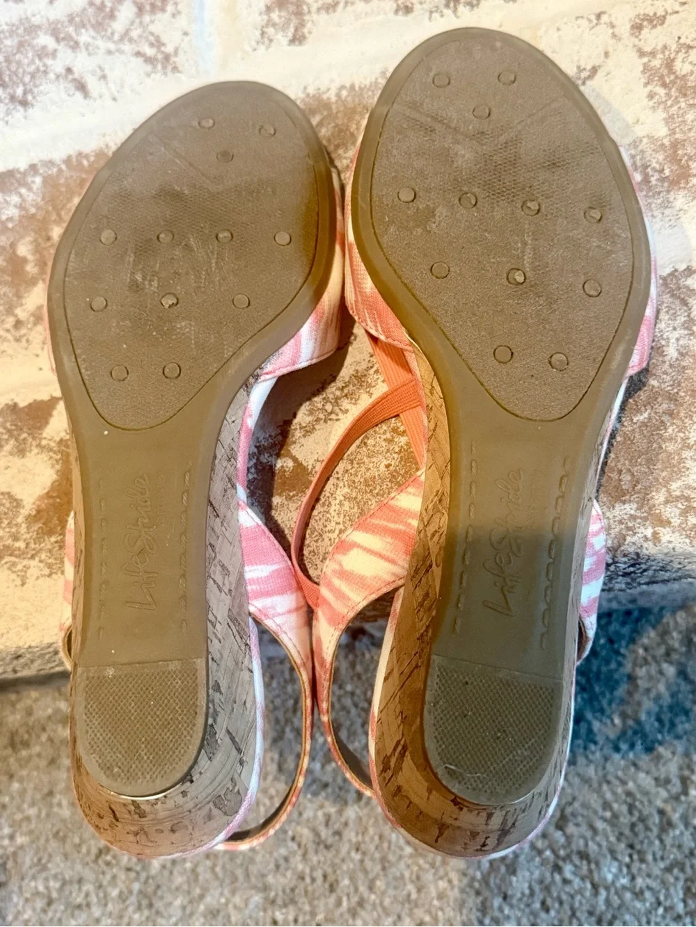 Life Stride Pink Patterned Slingback Wedge Sandals - Women, Size 7.5 W